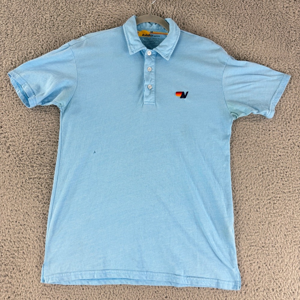 Aviator Nation Polo Shirt Men's Medium Light Blue Tri Blend Embroidered Logo USA